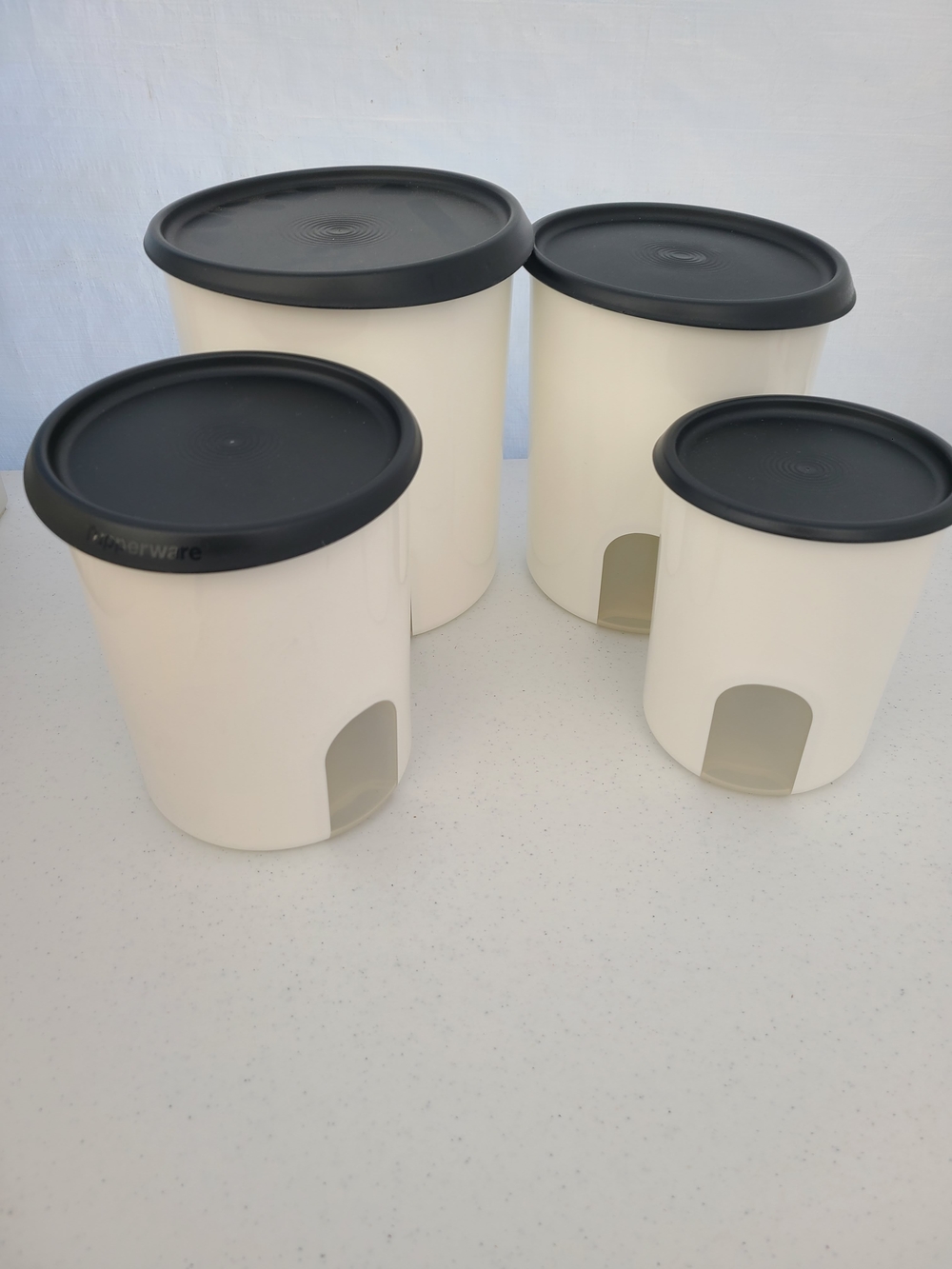 Tupperware Wite Canister Set with Black Lids - 4 Pieces